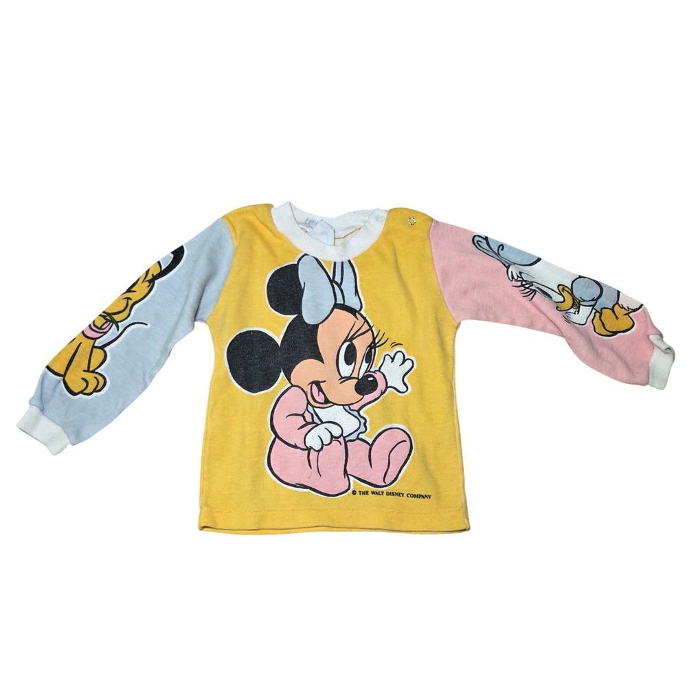 Vtg 1984 Disney Babies Minnie Mouse Pluto Donald Duck Colorblock Shirtshirt 18M